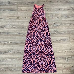 Maxi dress. Coral and Navy Blue. Size Small.